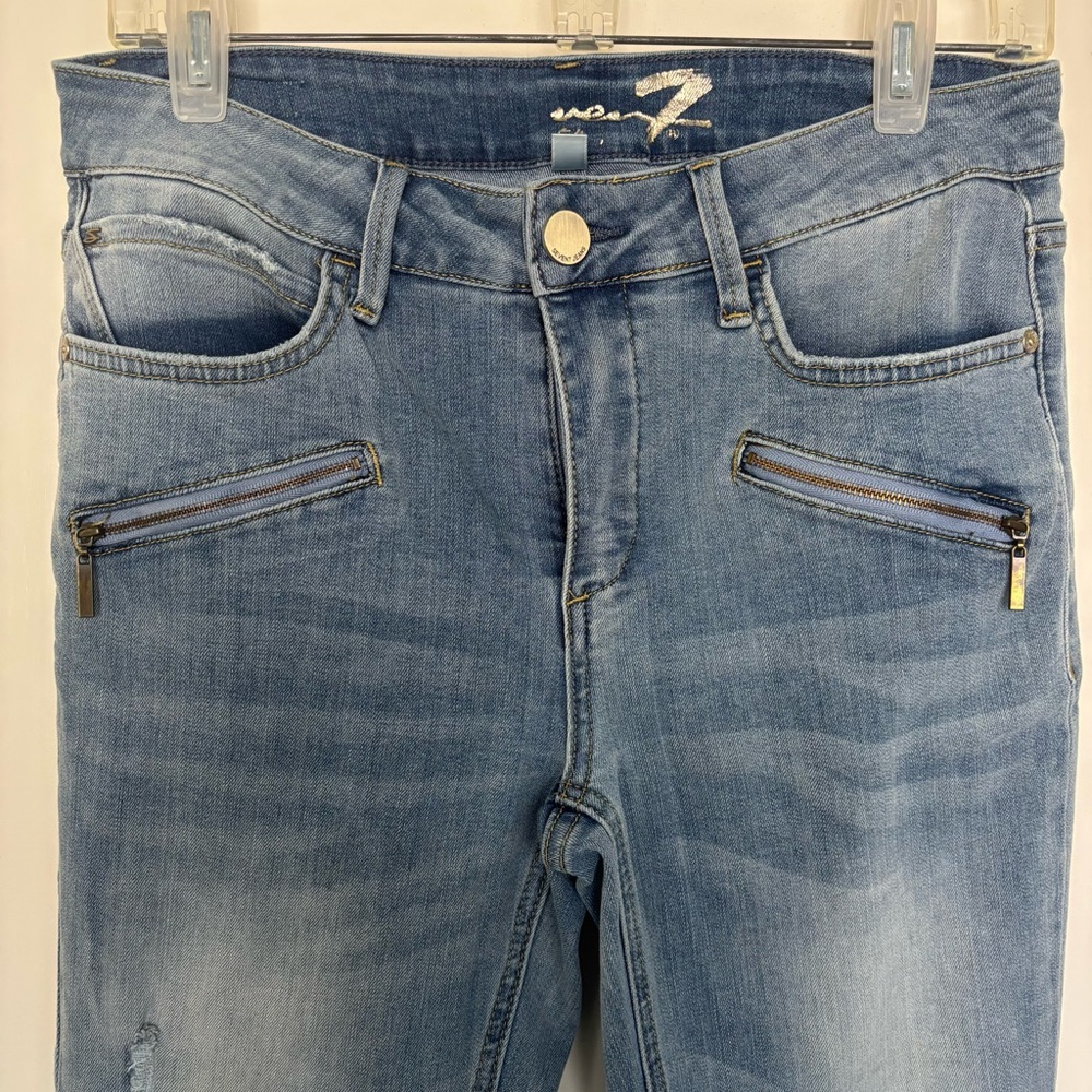 Seven 7 Blue Distressed Jeans with Zippers - Picture 2 of 7